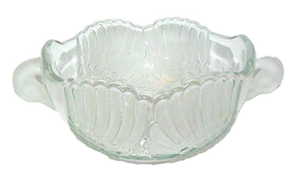 Vintage Clear Etched Glass Bowl Swan Head Handles Decorative Swan Serving Dish